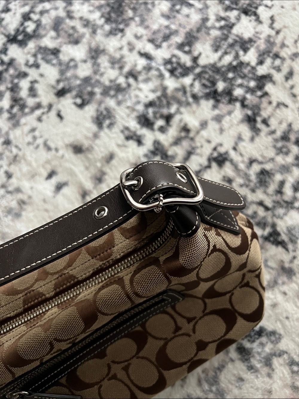 Coach Brown Signature Canvas Shoulder Bag with Dark Leather Strap - Picture 7 of 8